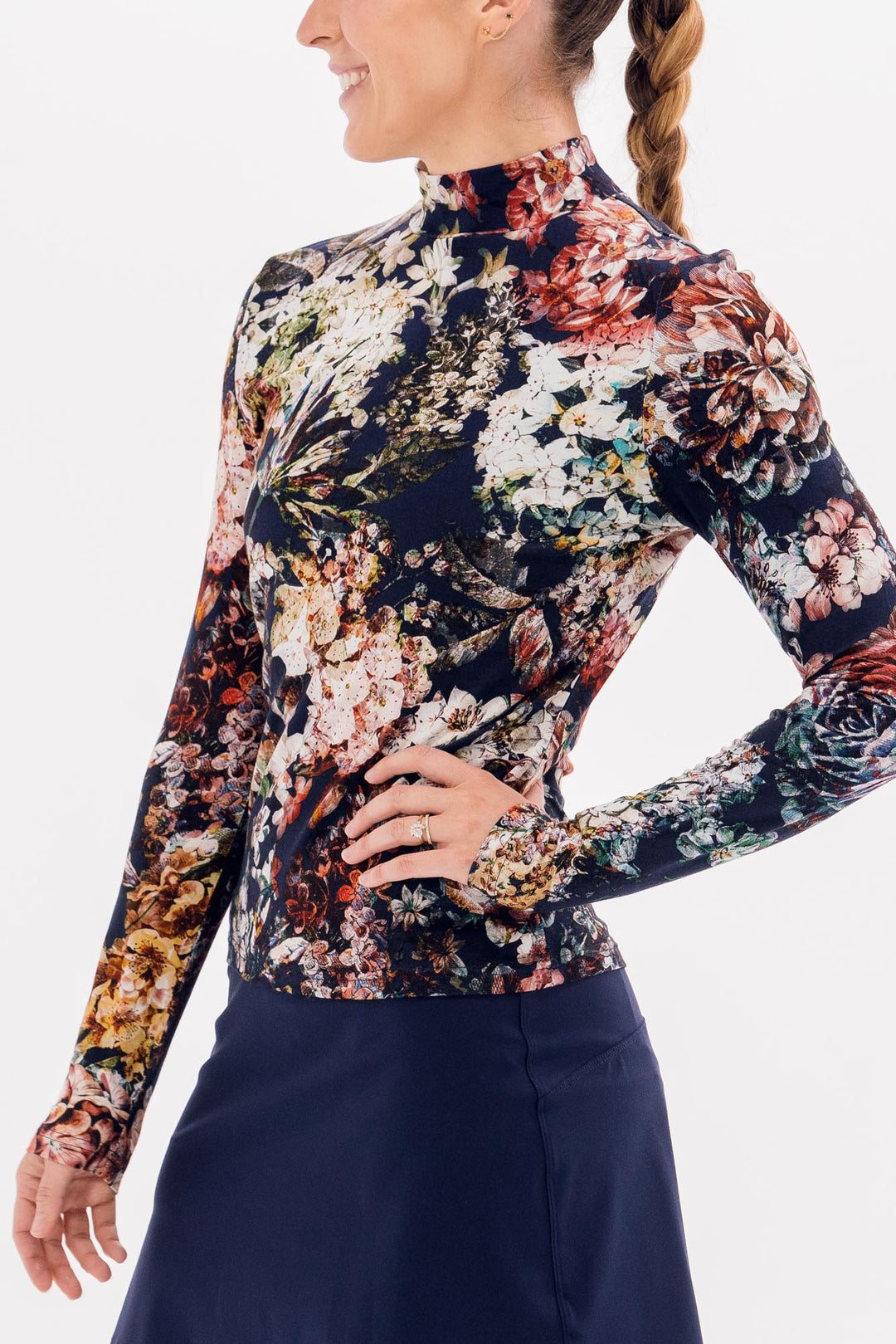 Foray Golf Floral Printed Mock Neck Long Sleeve Shirt - Hero Floral - X-Small - Skorzie