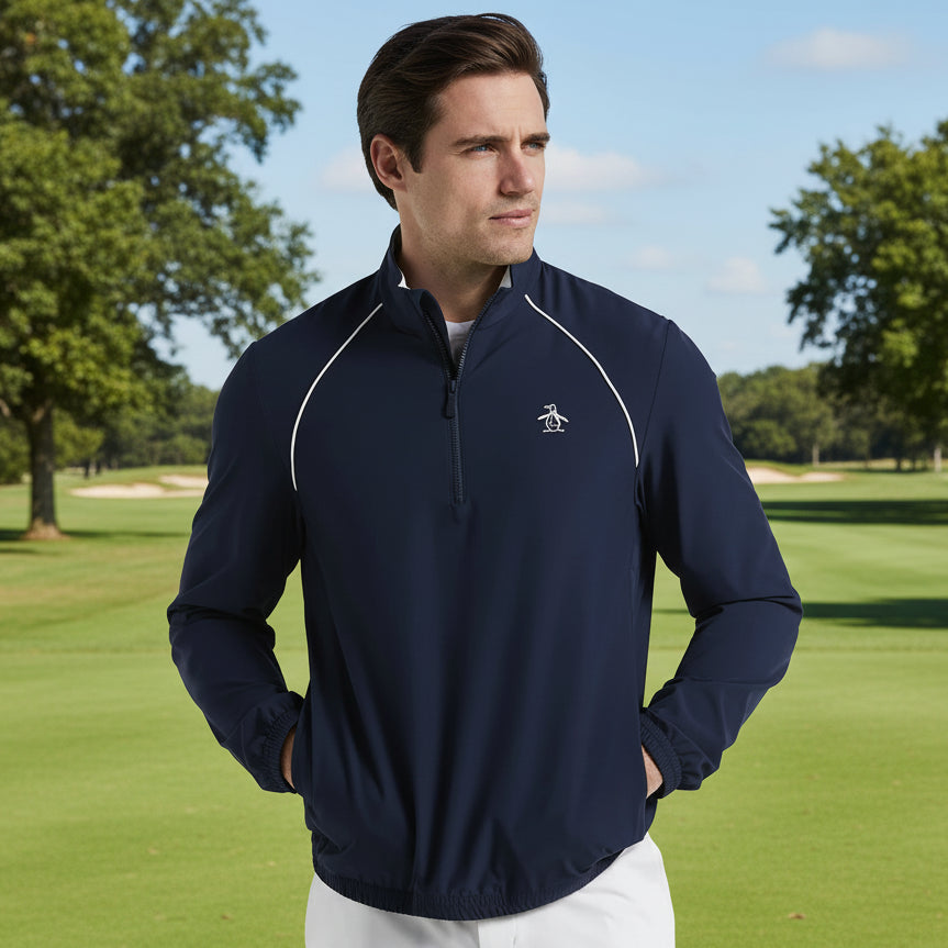 Penguin Mens Devon Long Sleeve Half Zip Pullover - Black Iris