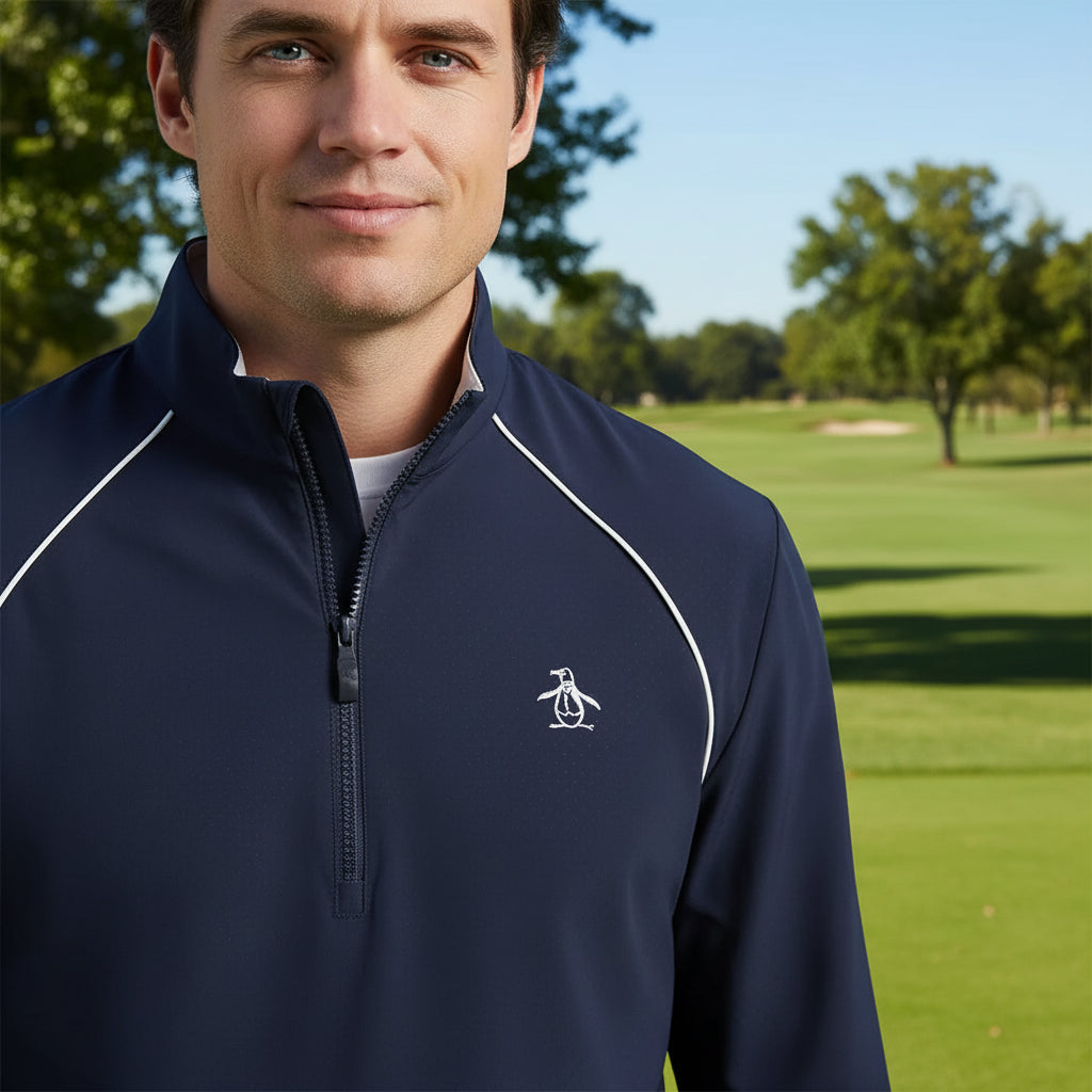 Penguin Mens Devon Long Sleeve Half Zip Pullover - Black Iris
