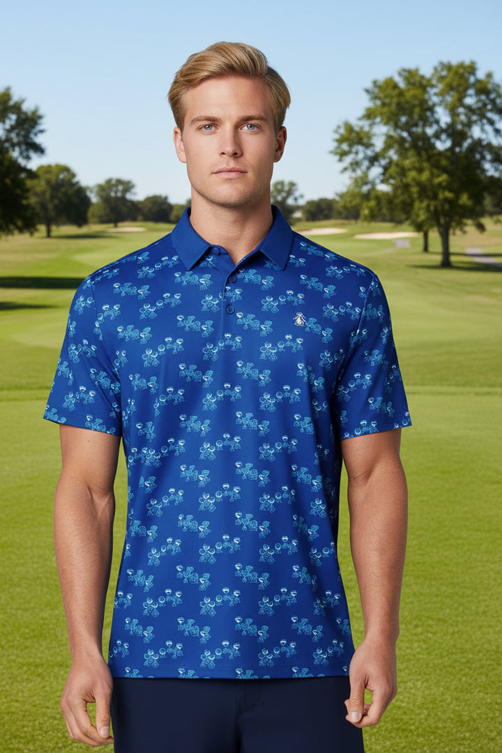 Penguin Mens Noah Cocktail Novelty Golf Polo - Royal Blue