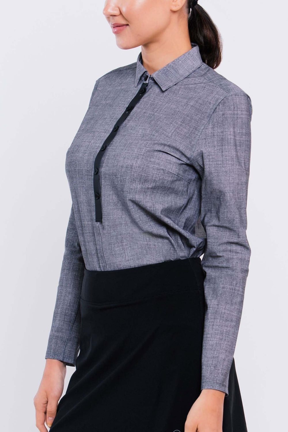 Foray Golf Chambray CORE Long Sleeve Polo - Grey Chambray - Skorzie