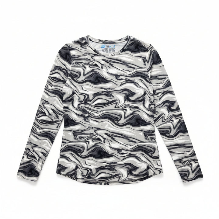 IBKUL Womens Devin Long Sleeve Crewneck Top - Marble Black