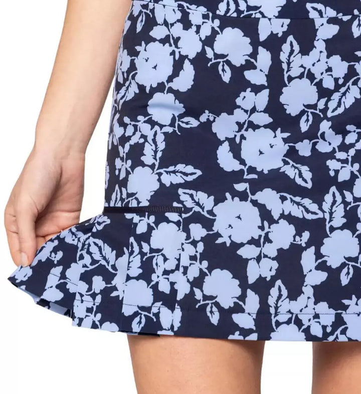 Golftini Womens Island Time Performance Side Pleat Skort (17.5) - Navy/Seersucker