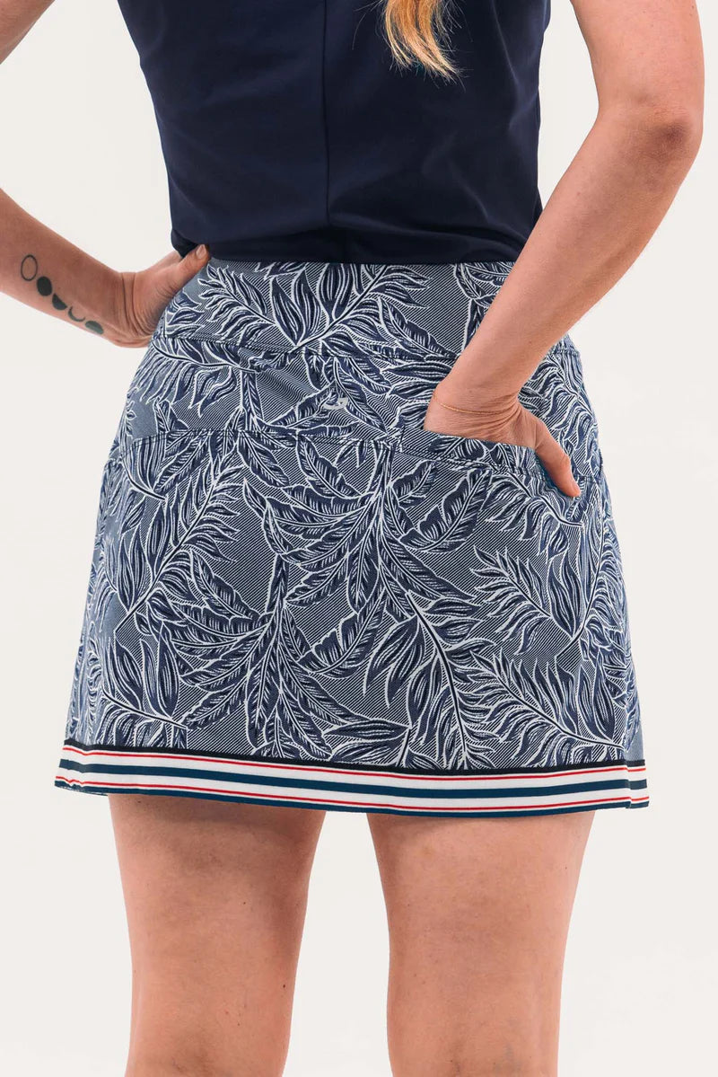 Foray Golf America Palm Print Tall Skirt (17") - Navy - Skorzie
