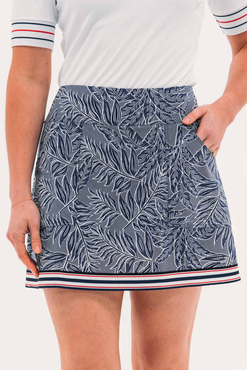 Foray Golf America Palm Print Tall Skirt (17") - Navy - Skorzie