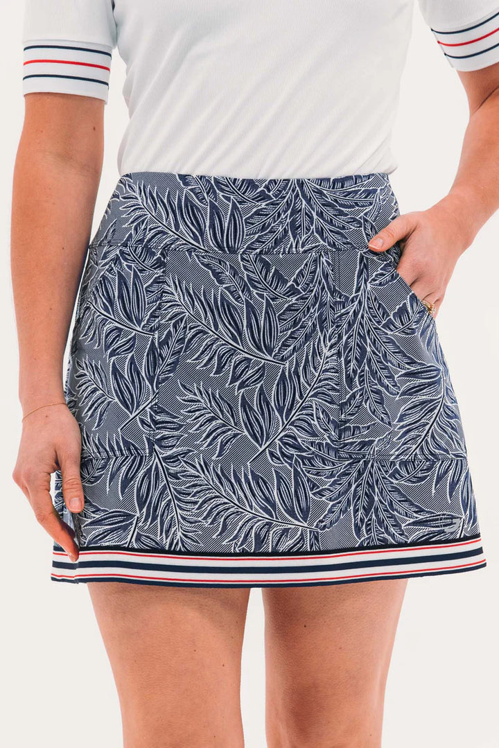 Foray Golf America Palm Print Tall Skirt (17") - Navy - Skorzie