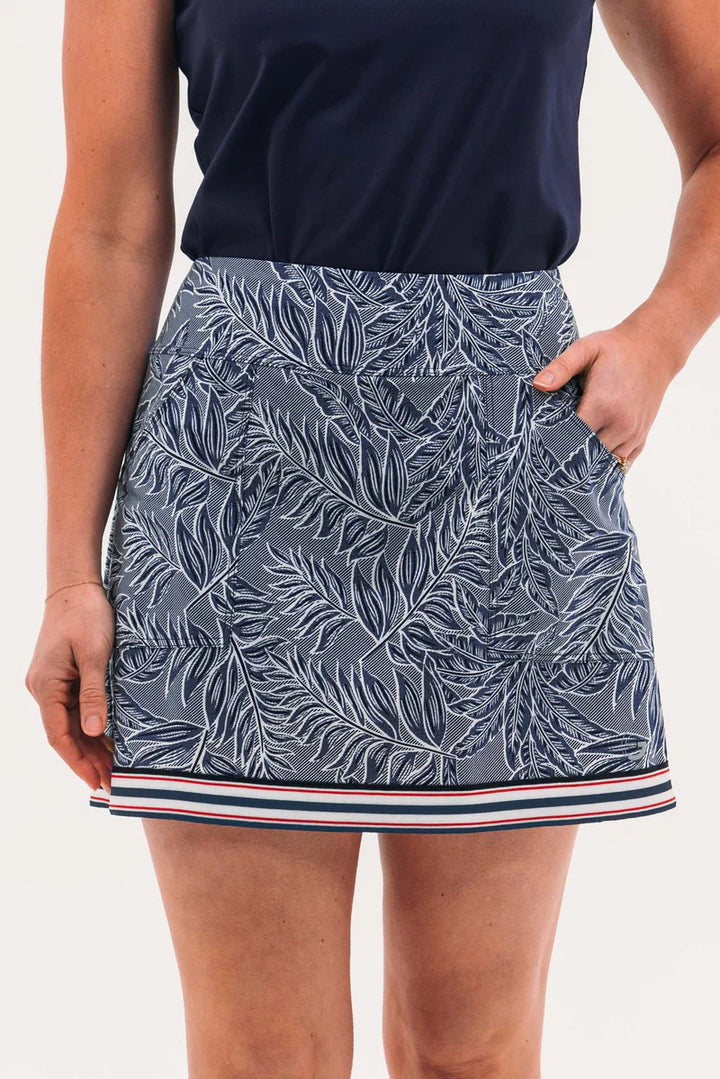 Foray Golf America Palm Print Tall Skirt (17") - Navy - Skorzie