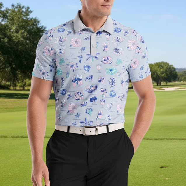 Penguin Mens Griffin Watercolor Study Short Sleeve Polo - Gray Dawn