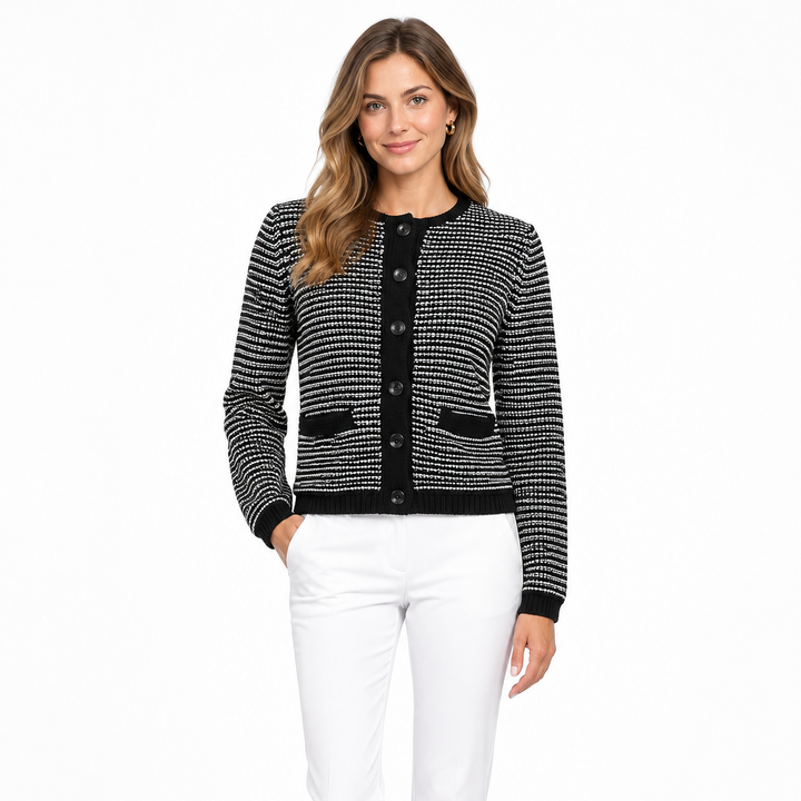 Michael Stars Women's Cardigan Kaden Crew Neck Black/Ivory