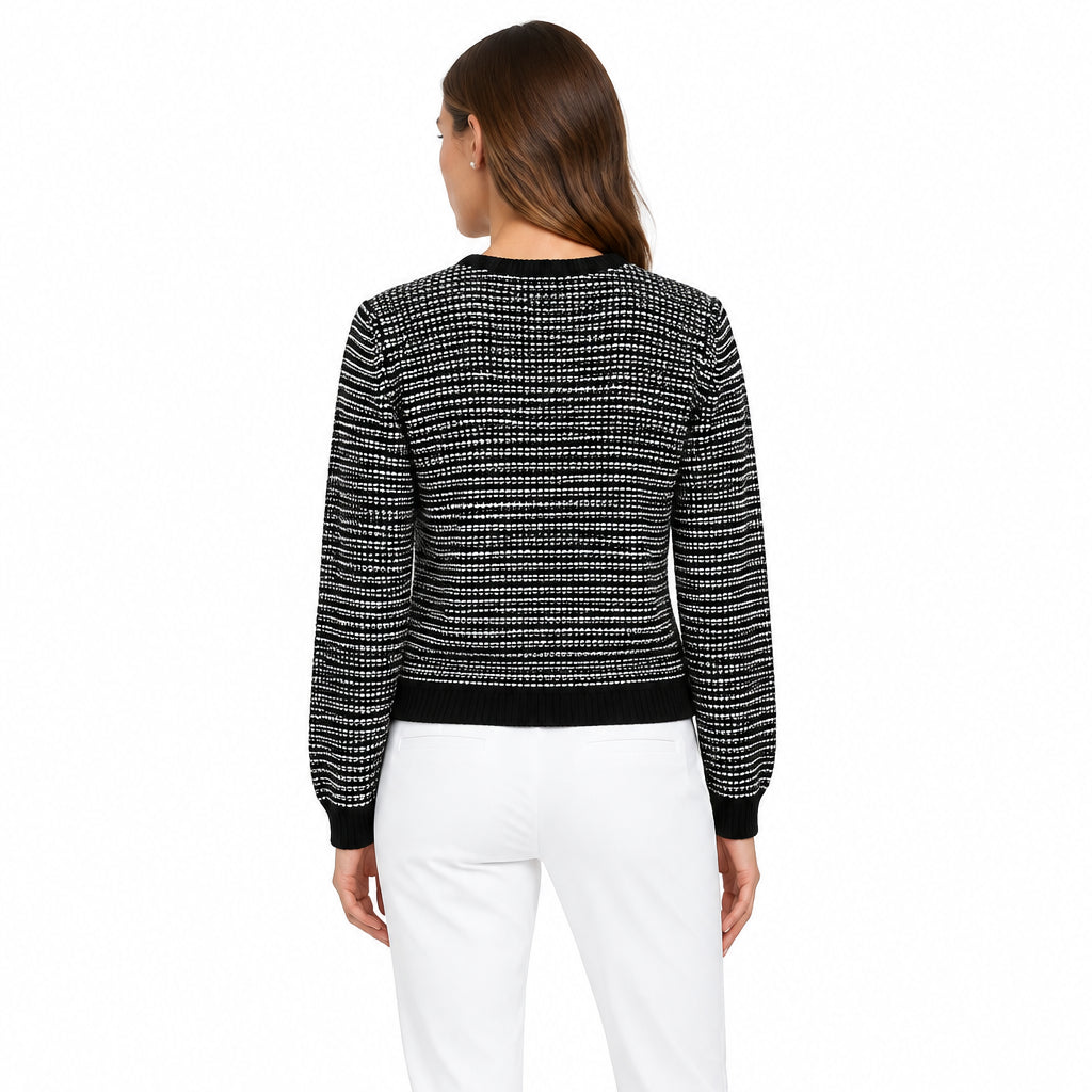 Michael Stars Women's Cardigan Kaden Crew Neck Black/Ivory