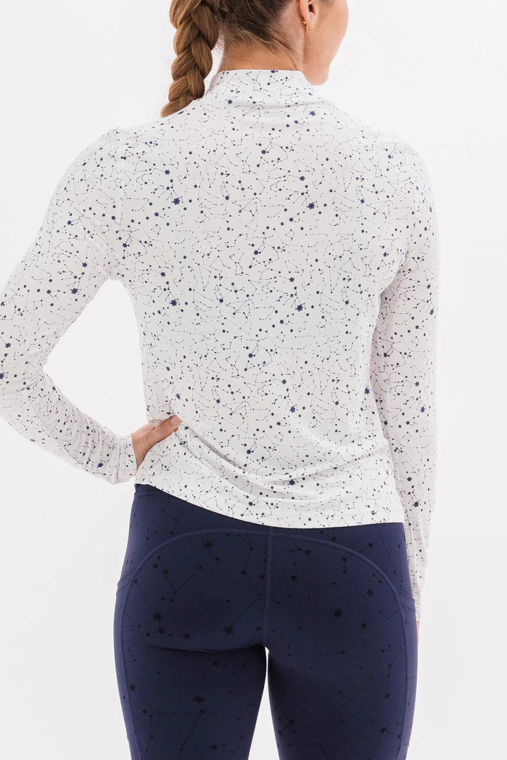 Foray Golf Star Printed Mock Neck Long Sleeve Shirt - White/Navy - Skorzie