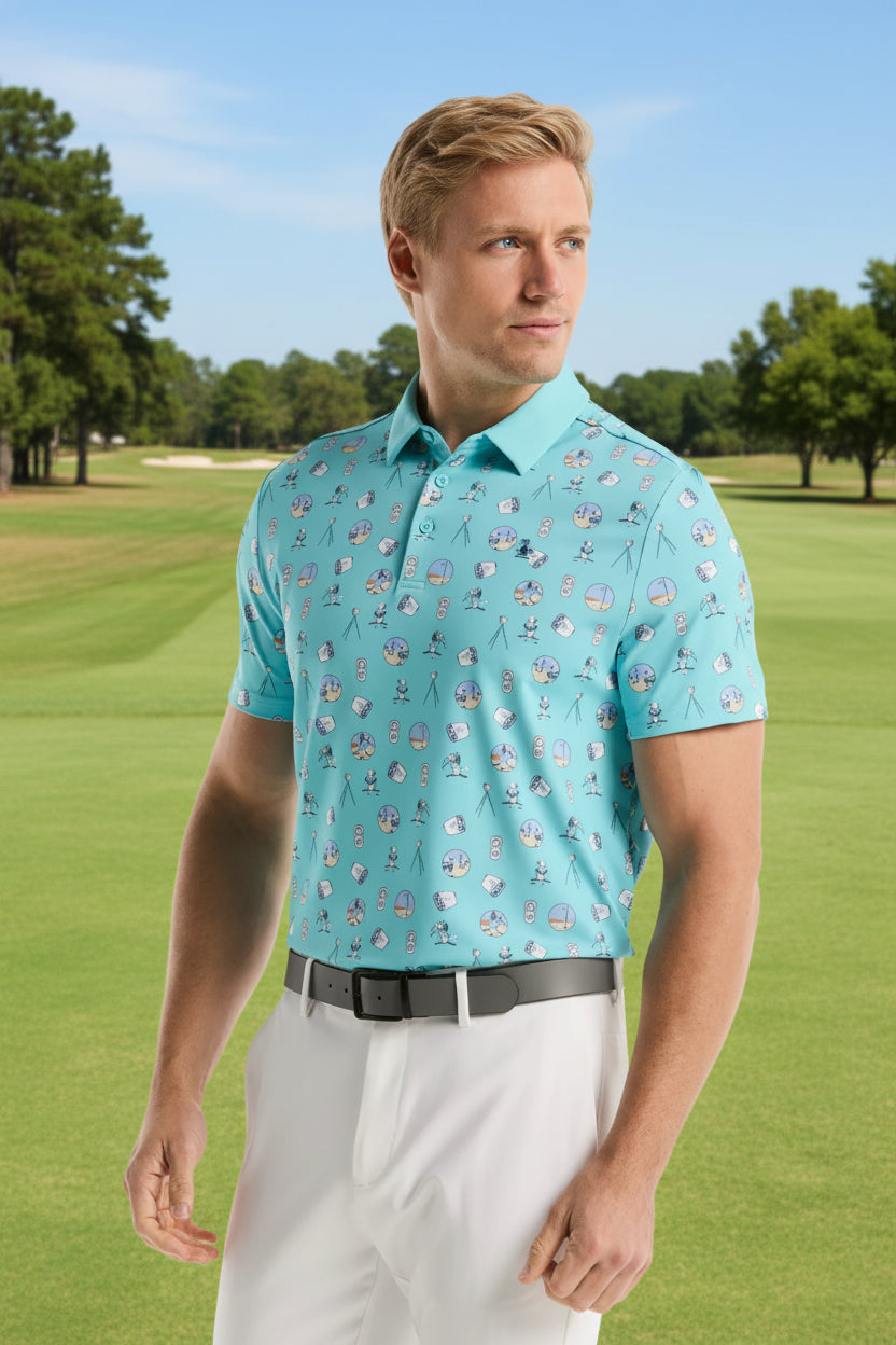 Penguin Mens Eric Range Finder Short Sleeve Polo - Blue Radiance