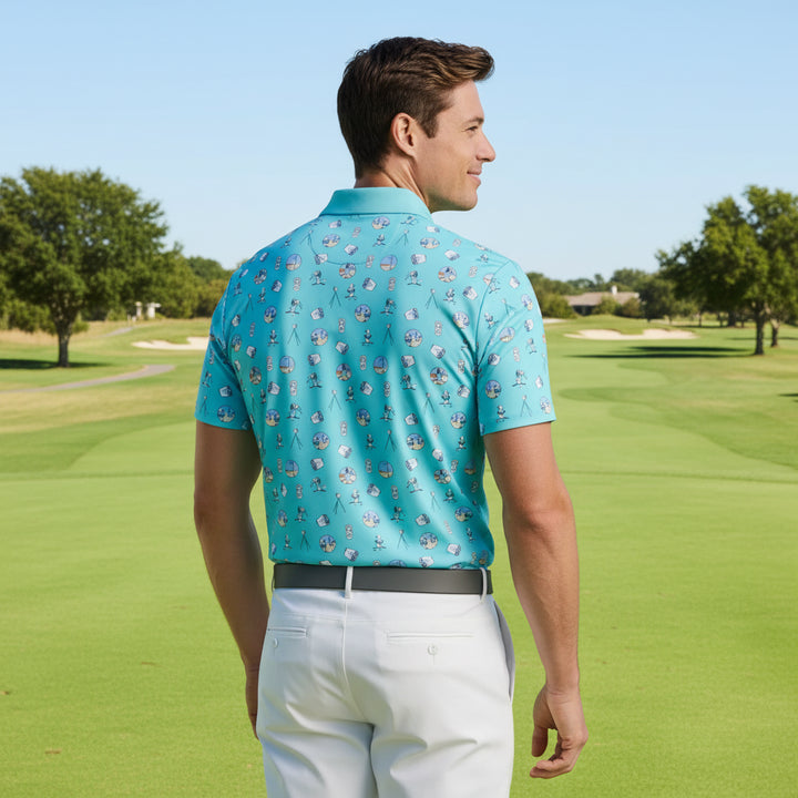Penguin Mens Eric Range Finder Short Sleeve Polo - Blue Radiance