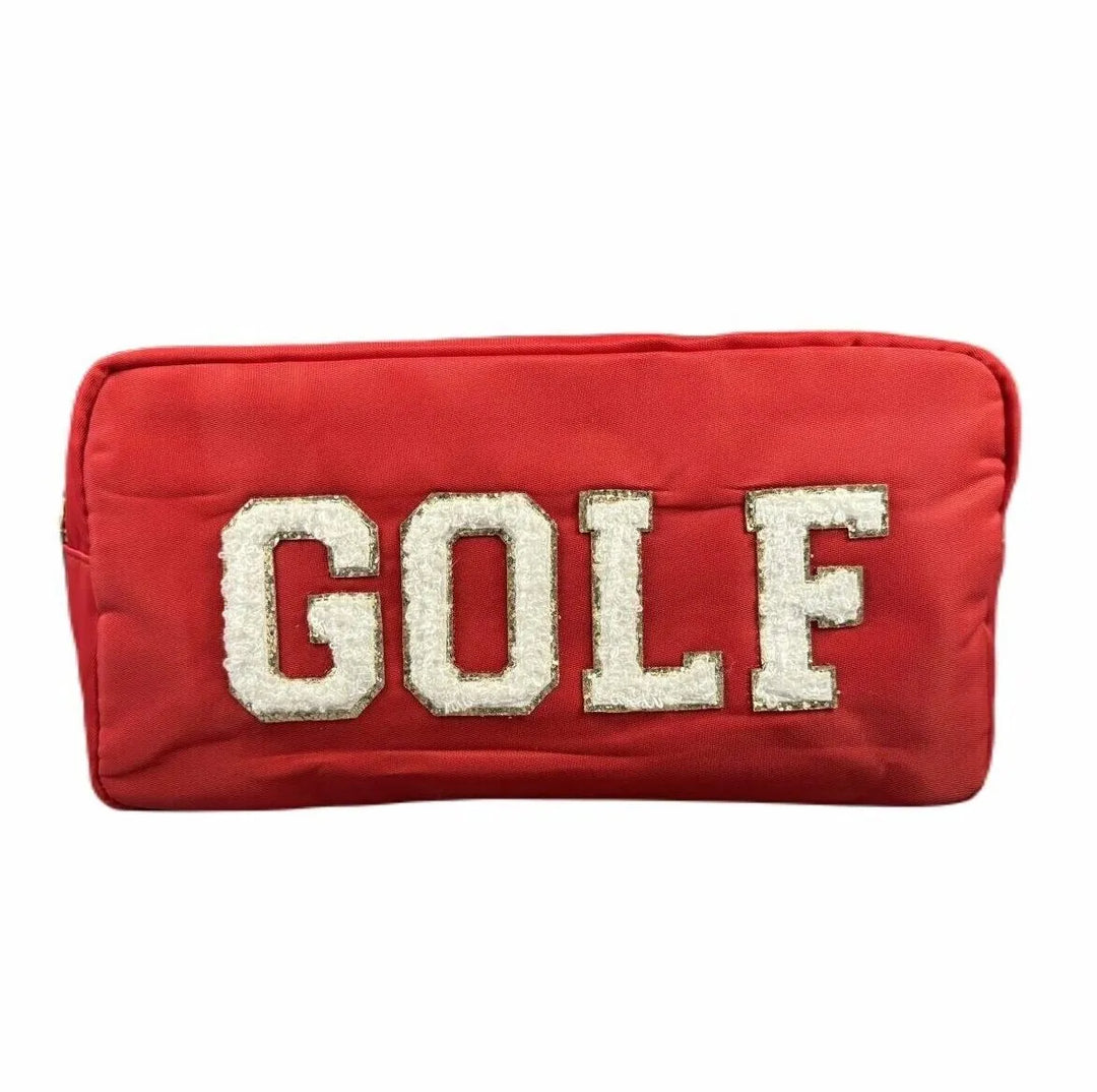 Embroidered GOLF Utility/Cosmetic Pouch - Red - Skorzie