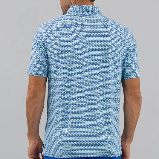 IBKUL Mens Harvey Hatched Short Sleeve Button Polo - Pool Party/White/Royal