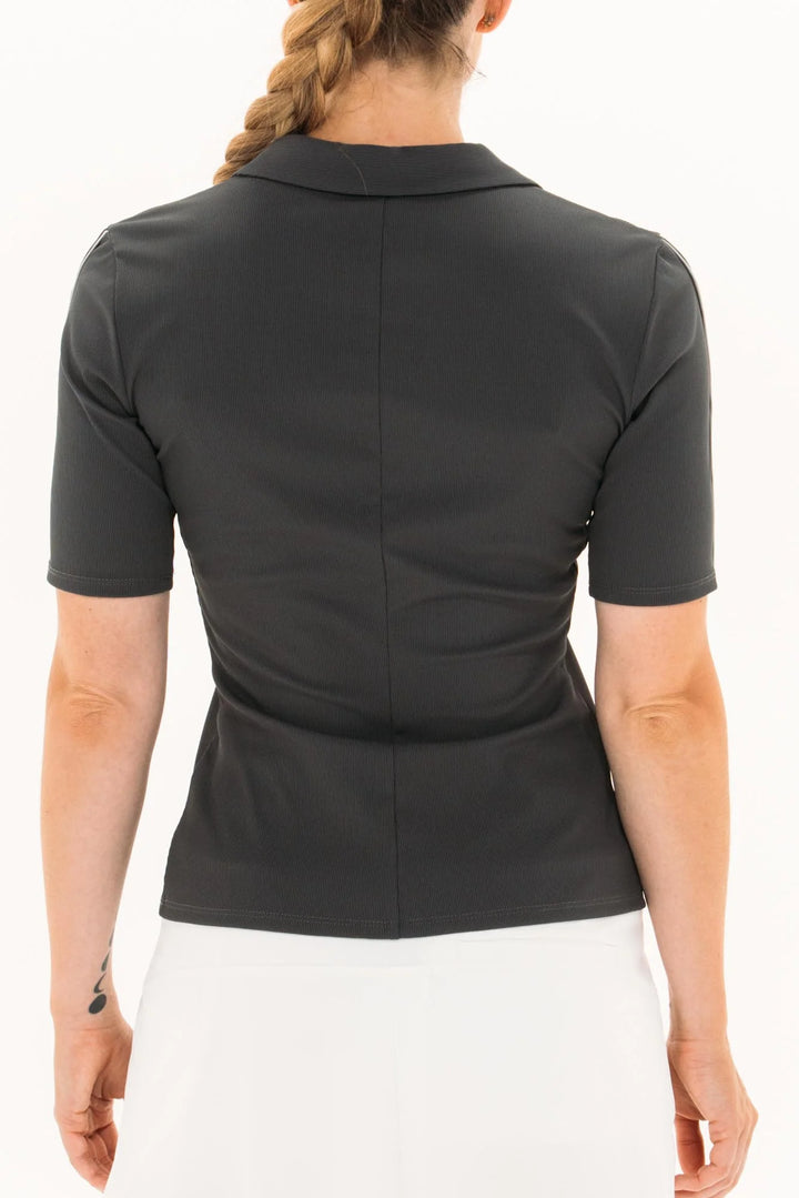 Foray Golf V-Neck Short Sleeve Rib Polo - Grey/Light Grey - X-Small - Skorzie