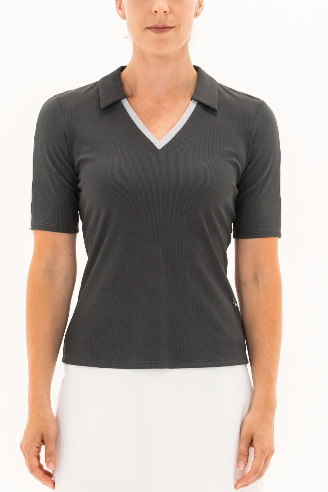 Foray Golf V-Neck Short Sleeve Rib Polo - Grey/Light Grey - X-Small - Skorzie