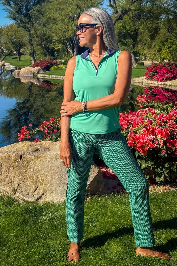 Golftini Womens Sleeveless Mock Polo - Kelly Green/Navy