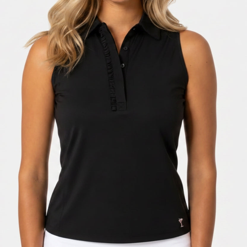 Golftini Women's Golf S/L Polo Ruffle Black Size XS