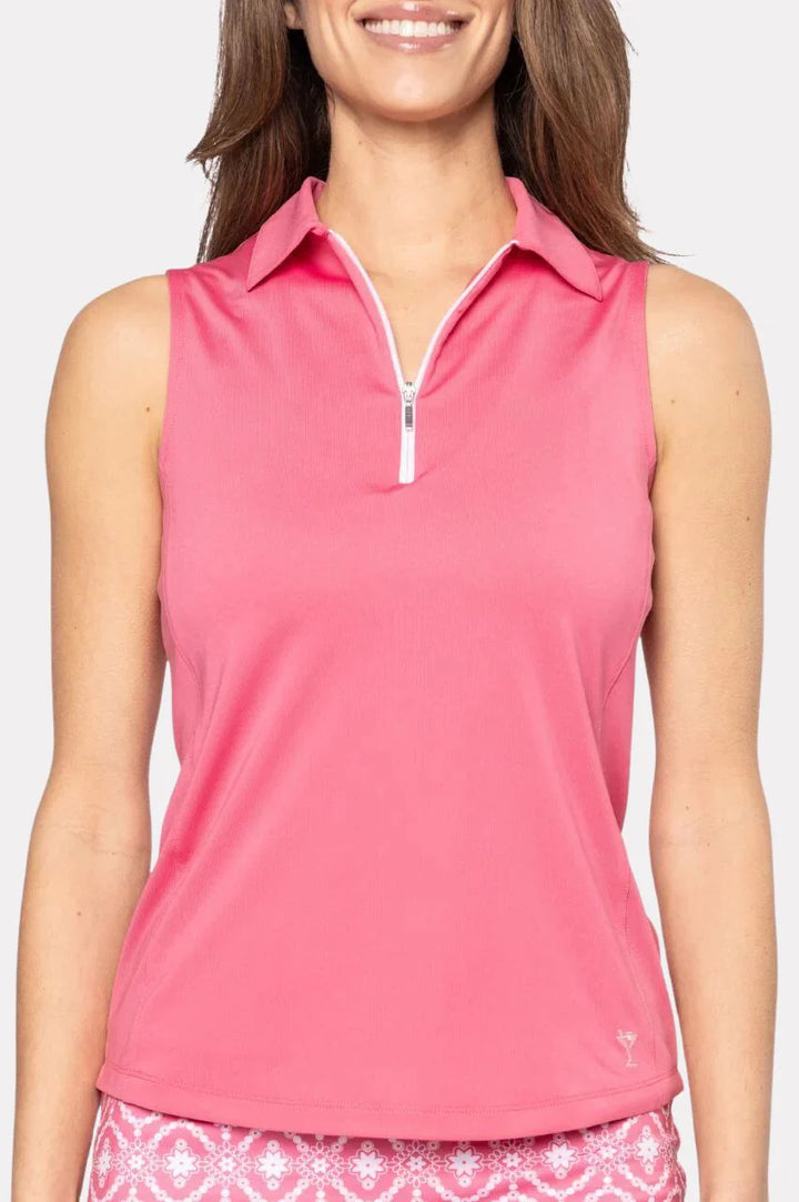 Golftini Womens Sleeveless Zip Polo - Nantucket Pink
