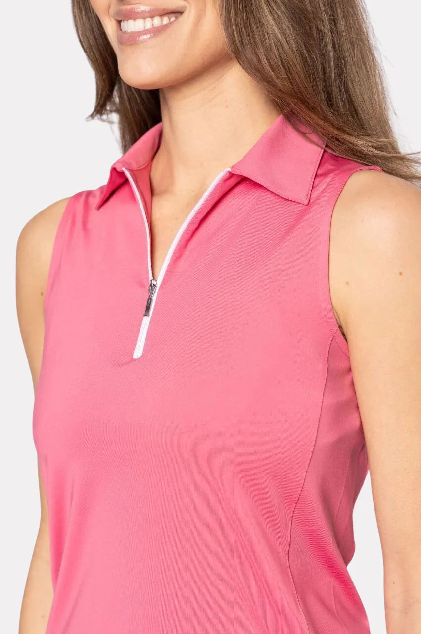 Golftini Womens Sleeveless Zip Polo - Nantucket Pink