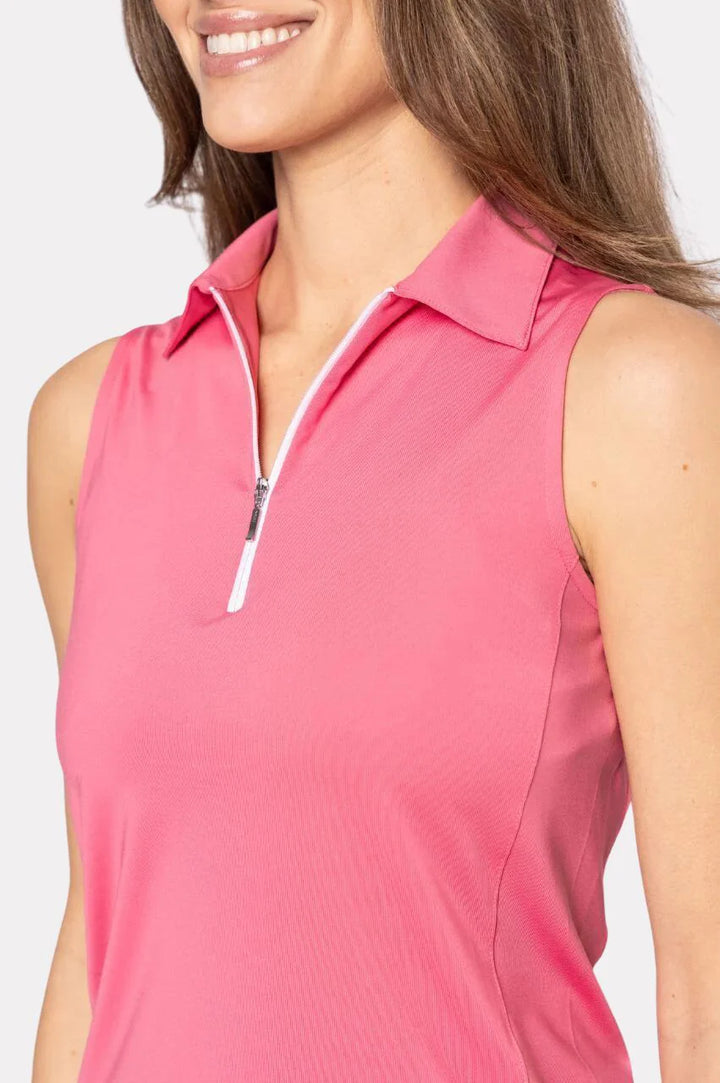 Golftini Womens Sleeveless Zip Polo - Nantucket Pink