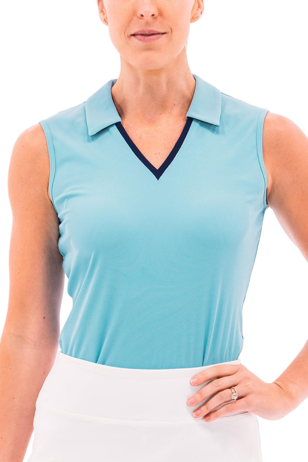 Foray Golf V-Neck Sleeveless Rib Polo - Blue/Navy - Skorzie