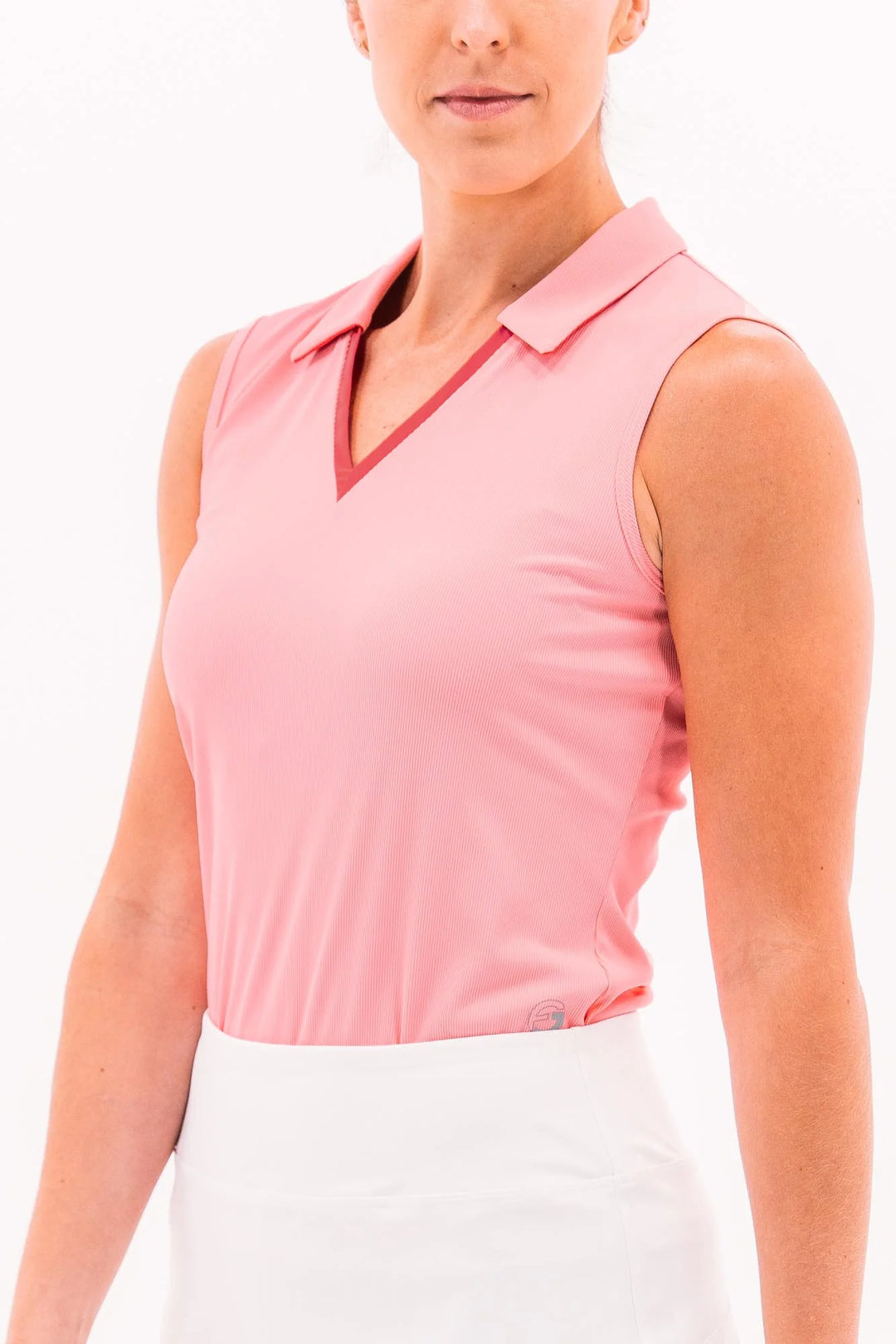 Foray Golf V-Neck Sleeveless Rib Polo - Pink - XX-Small - Skorzie