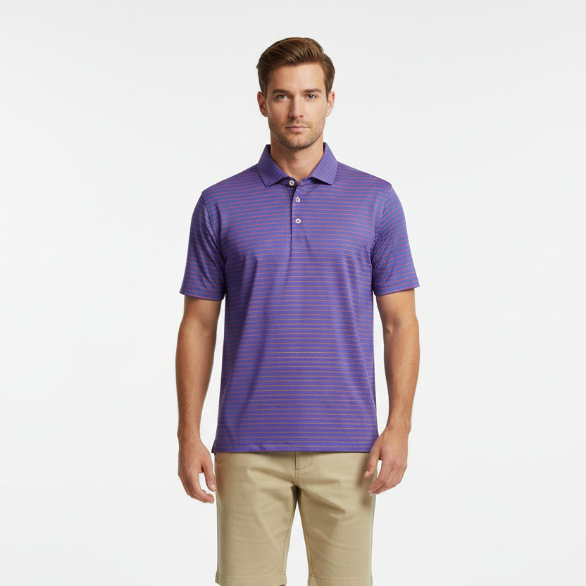 Donald Ross Mens Ross Short Sleeve Polo (w/logo) - Denim/Neptune/Red Apple