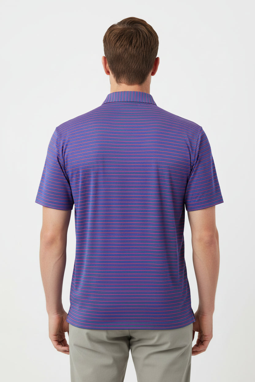 Donald Ross Mens Ross Short Sleeve Polo (w/logo) - Denim/Neptune/Red Apple