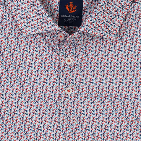 Donald Ross Mens Alfie Short Sleeve Polo (w/logo) - White/Denim