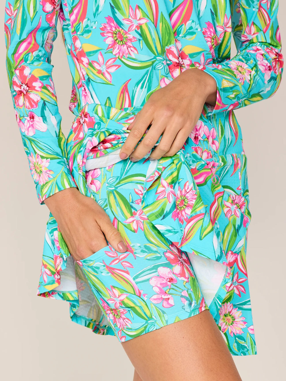 G-Lifestyle Flare Godet Skort - Multi Blooming Flower - Skorzie