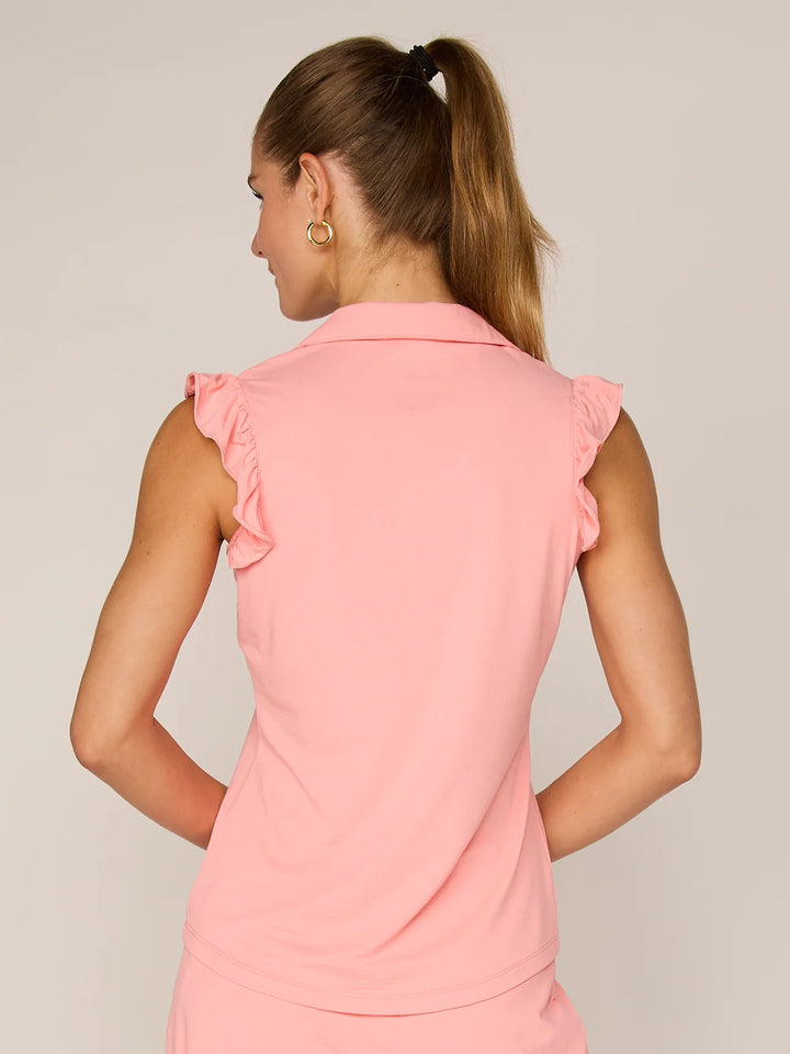 G-Lifestyle Sleeveless Ruffle Top With Gold Buttons - Melon - Skorzie