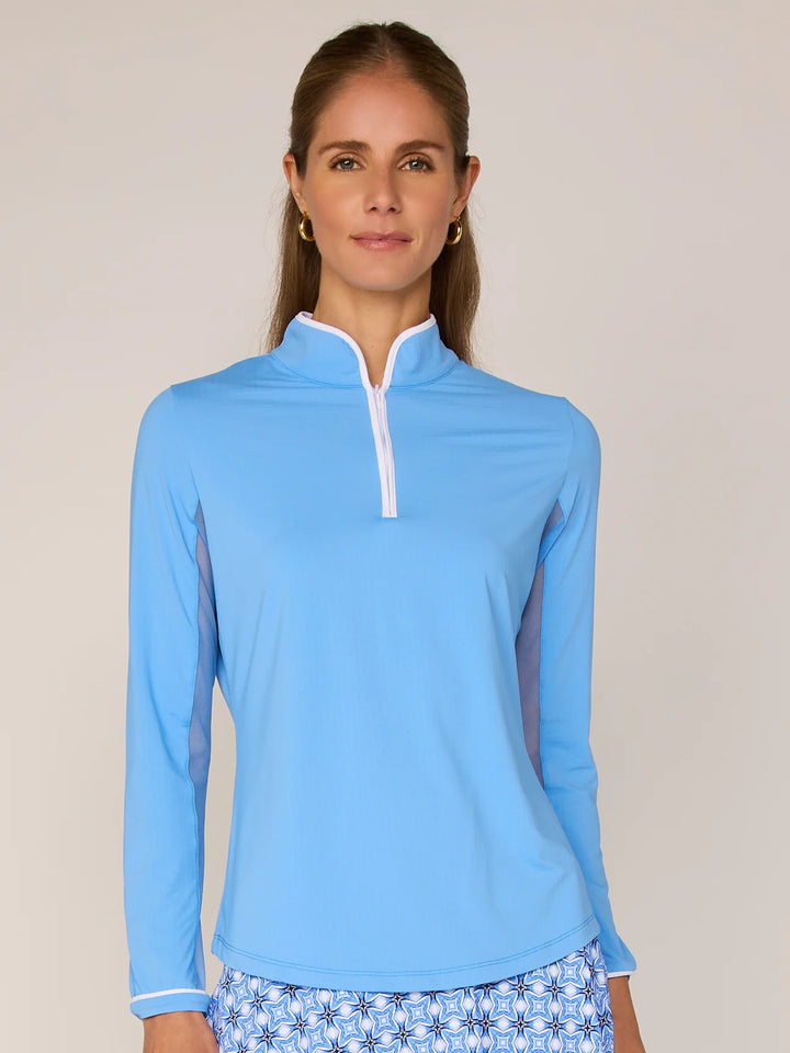 G-Lifestyle Mock Neck Binding Quarter Zip Pullover - Bright Peri - Skorzie