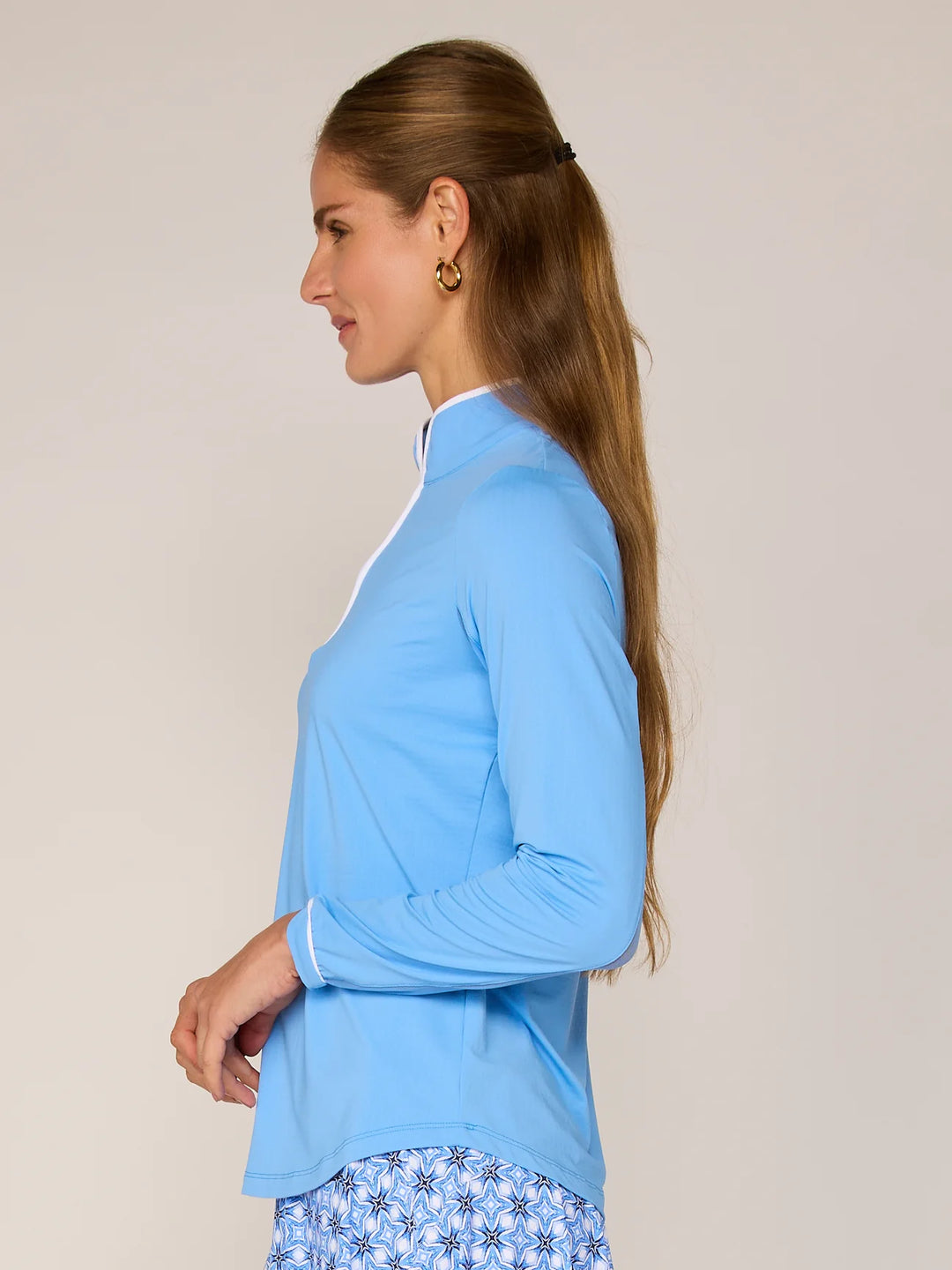 G-Lifestyle Mock Neck Binding Quarter Zip Pullover - Bright Peri - Skorzie