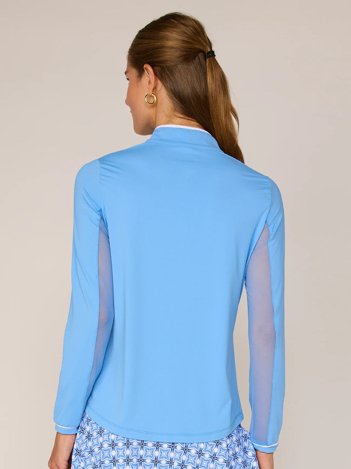 G-Lifestyle Mock Neck Binding Quarter Zip Pullover - Bright Peri - Skorzie
