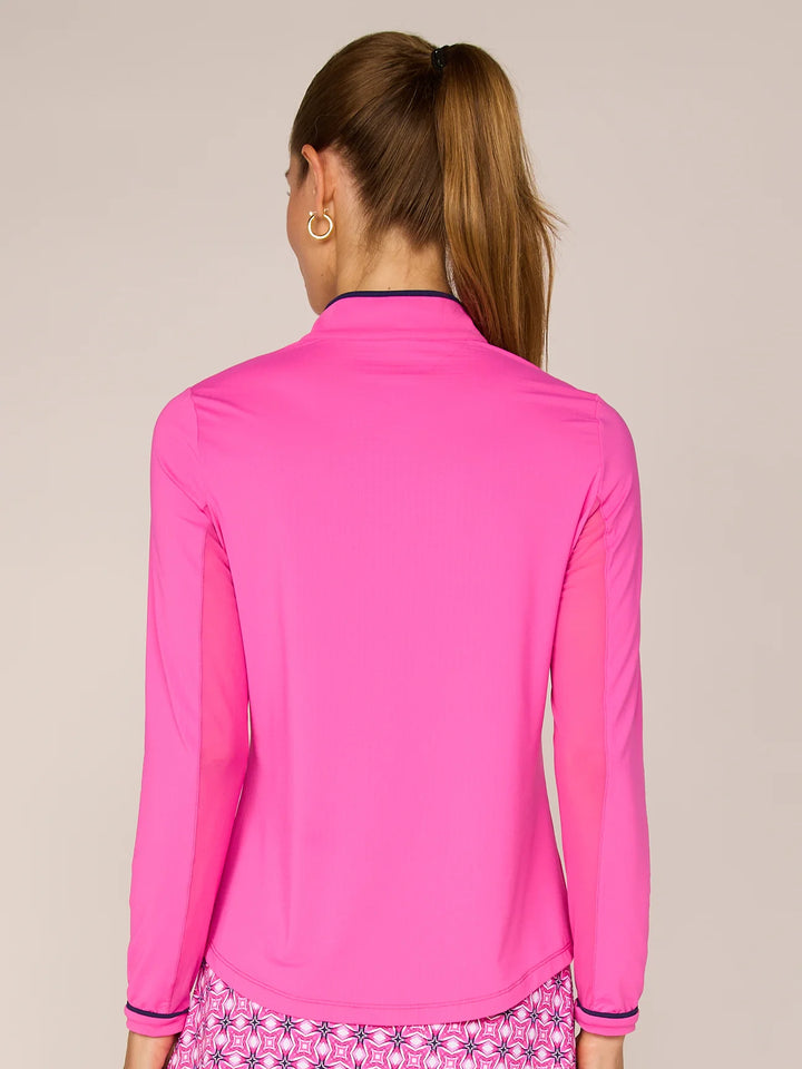 G-Lifestyle Mock Neck Binding Quarter Zip Pullover - Hot Pink - Skorzie