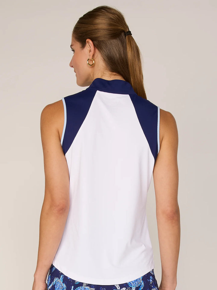 G-Lifestyle Color Block Sleeveless Performance Top - White/Navy - Skorzie