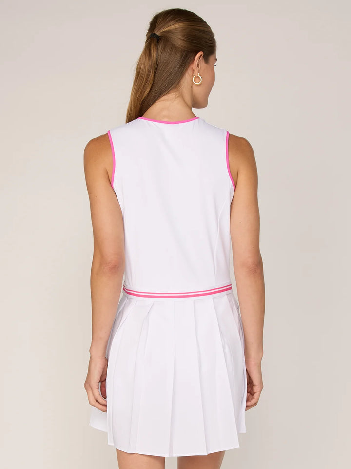 G-Lifestyle Sleeveless Quarter Zip Athletic Dress - White/Pink - Skorzie