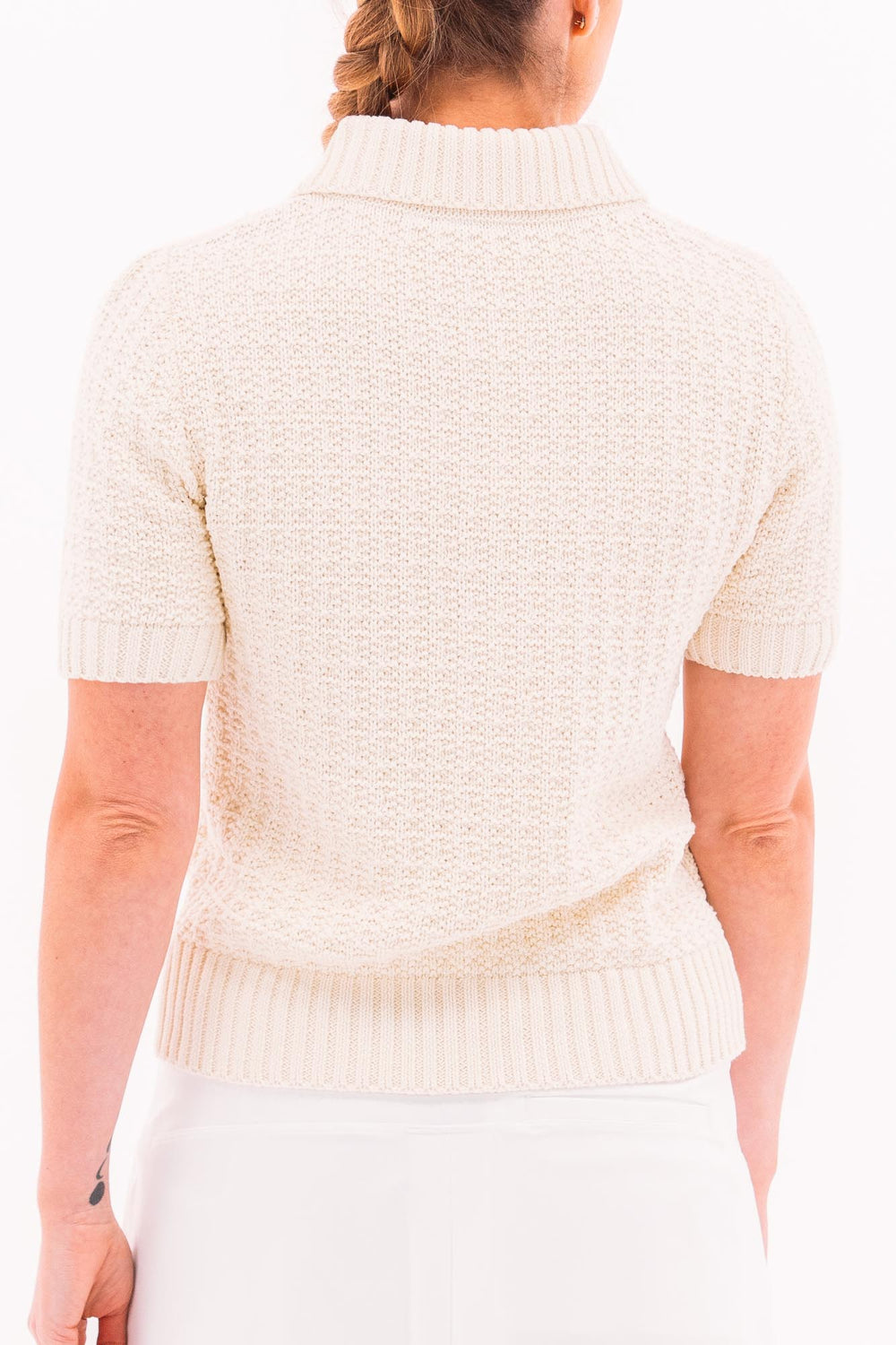 Foray Golf Open Knit Short Sleeve Sweater - White - Skorzie