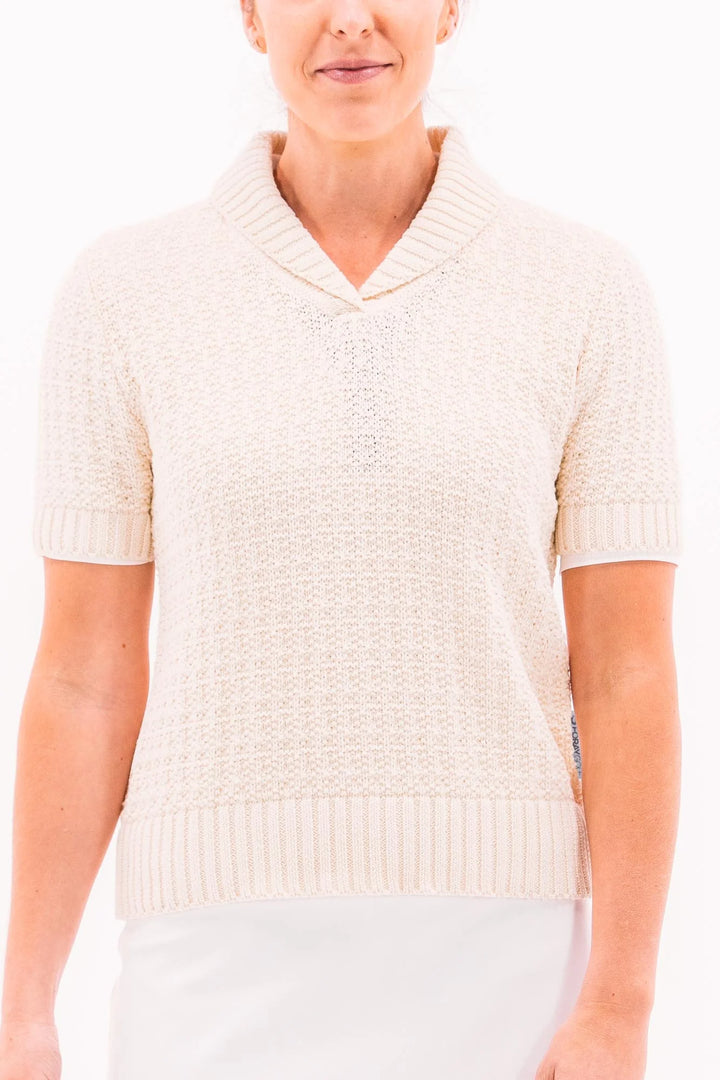 Foray Golf Open Knit Short Sleeve Sweater - White - Skorzie