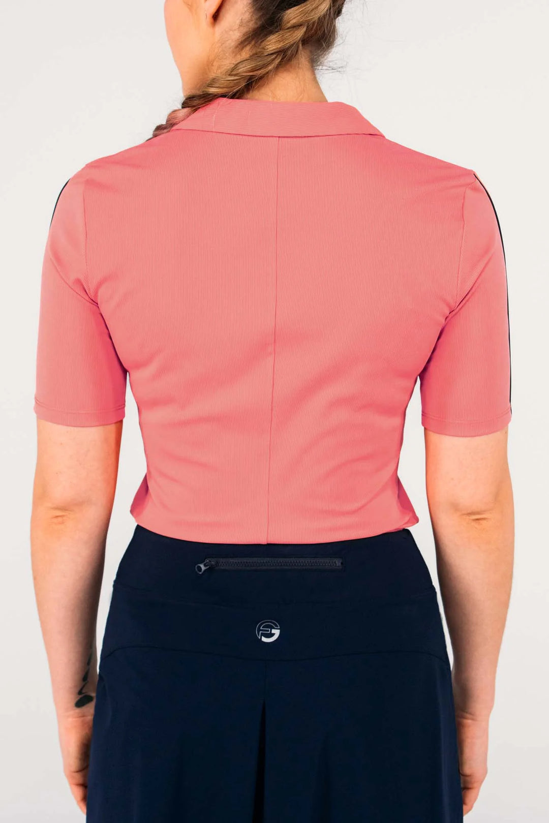 Foray Golf V-Neck Short Sleeve Rib Polo - Pink/Navy - Skorzie