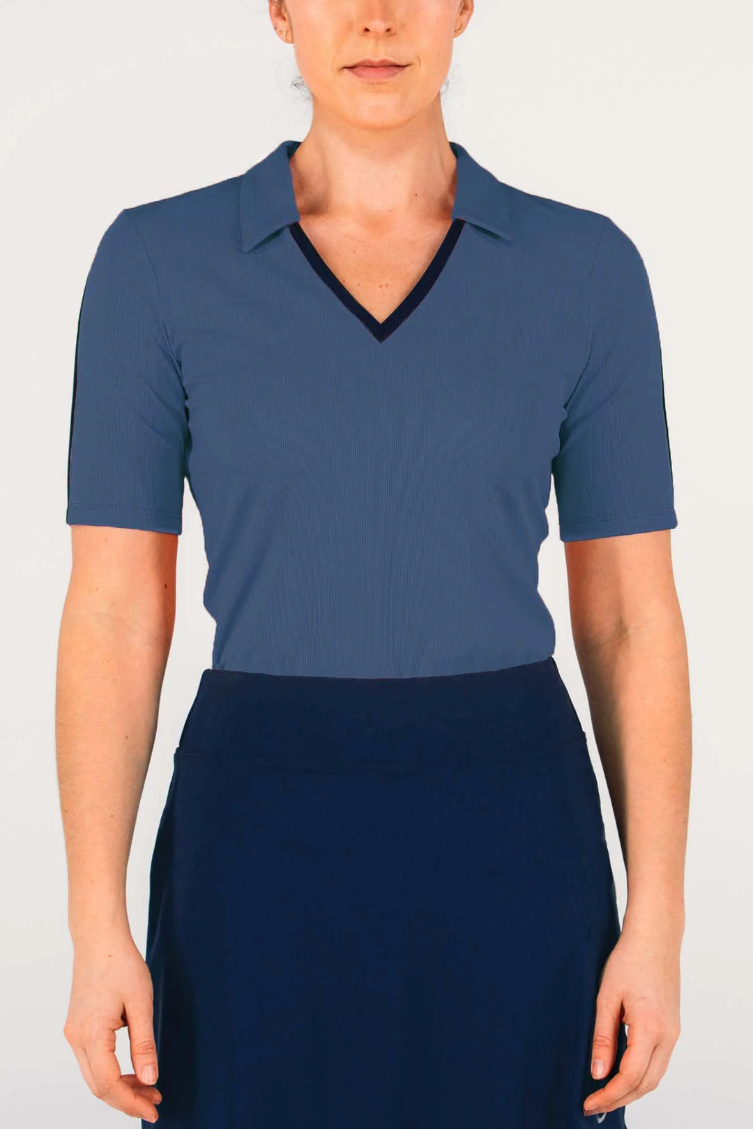 Foray Golf V-Neck Short Sleeve Rib Polo - Navy/Blue - XX-Small - Skorzie