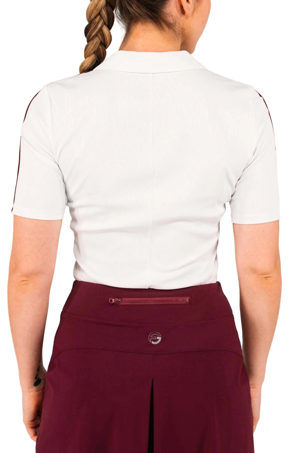 Foray Golf V-Neck Short Sleeve Rib Polo - White/Bordeaux - XX-Small - Skorzie