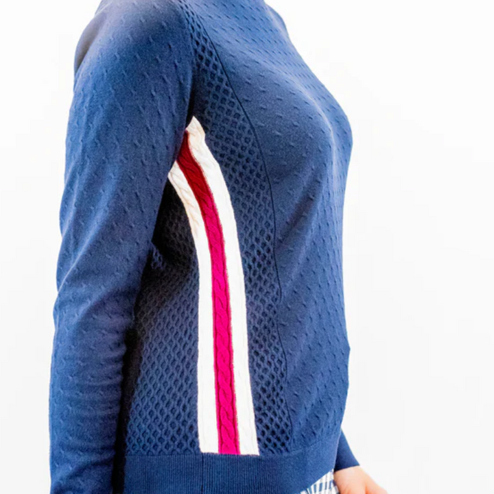 Belyn Key Greenside Cable Sweater - Ink/Magenta/Chalk