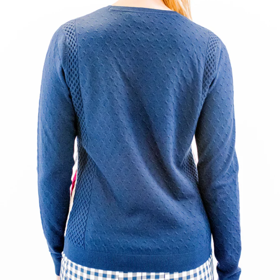 Belyn Key Greenside Cable Sweater - Ink/Magenta/Chalk