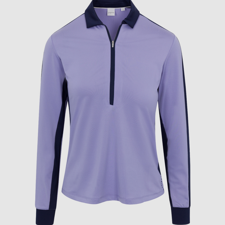 Dunning Moira Ventilated Long Sleeve Polo - Persian Violet/Night Sky