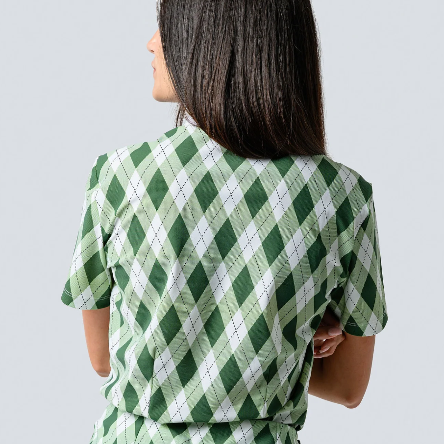 Jayebird Maddie Short Sleeve Top - Green Argyle - Skorzie