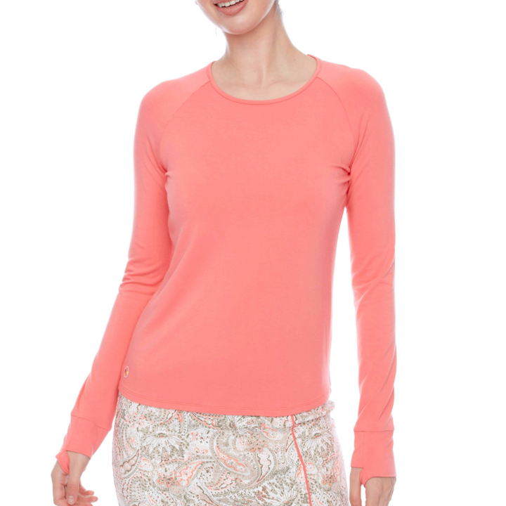 Swing Control Solid Long Sleeve Jersey Knit Top - Coral