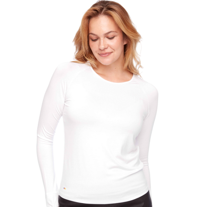 Swing Control Solid Long Sleeve Jersey Knit Top - White